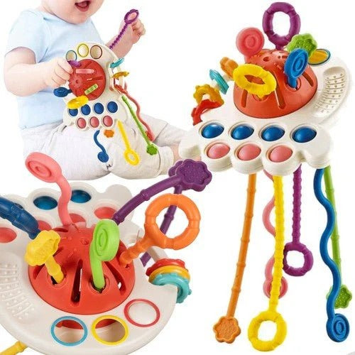 Baby Pull String Sensory Toy – 4-in-1 Montessori Activity Toy for Toddlers 👶🌈