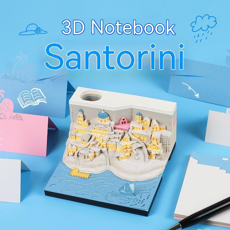 3D Santorini Notepad Paper Carving Building Model